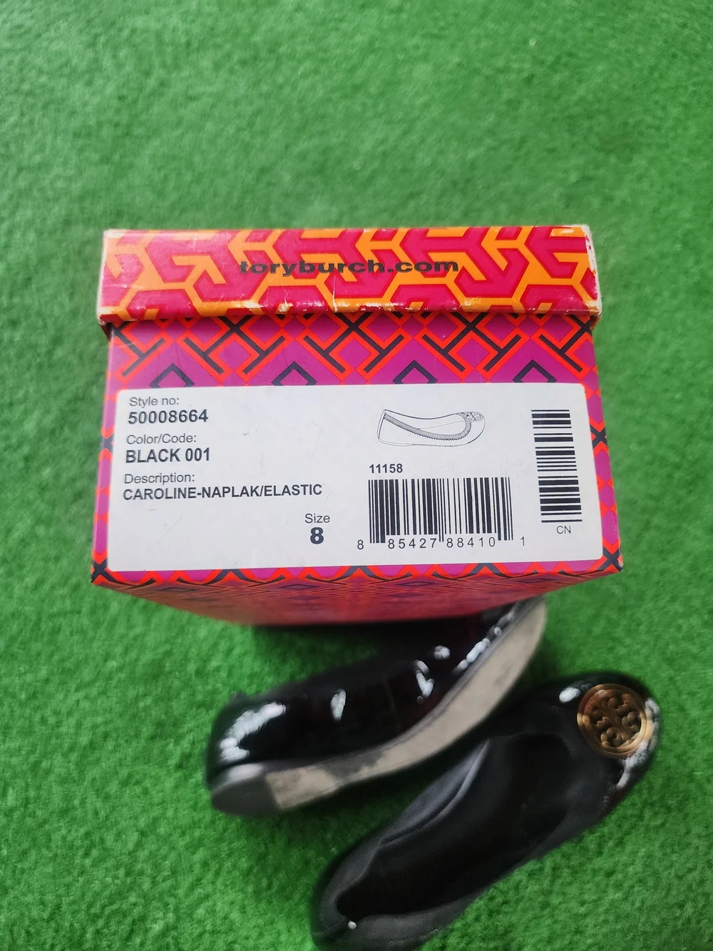 Tory Burch Black Patent Leather Logo Round-Toe Ballet Flats